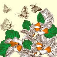Floral background with engraved flowers