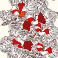 Floral seamless pattern with engraved flowers