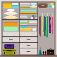 Simple graphic illustration in trrendy flat style with sliding-door wardrobe