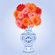 Gerbera in faience vase festive background vector