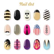 Nails art templates and polish bottle for manicure salon services