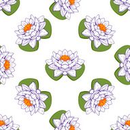 Seamless pattern of lotus flowers and leaves