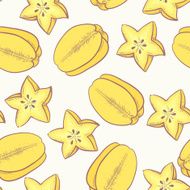 Tropical fruit seamless pattern with carambola