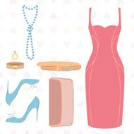 Flat lay of dress shoes clutch belt ascessories