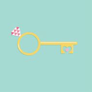 Key from heart wedding engagement ring with pink diamond Flat