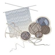 Needles balls of wool and knitting pattern