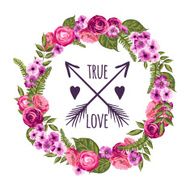 Hand-drawn vintage flower wreath N3