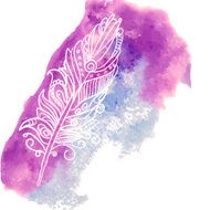 Bird Feather on Watercolor Spot