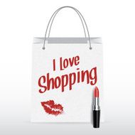 Vector shopping bag with lipstick I love Shopping