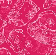 seamless fashion pattern of women&#039;s handbags and flowers
