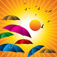 Vector - Colorful vector umbrellas and birds