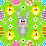 Seamless Easter background with rabbit and chickens