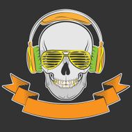 skull with headphones and sunglasses