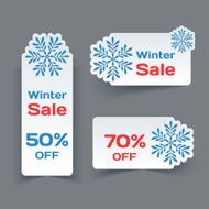 Vector Set of White Paper Retro Labels with Snowflakes N2