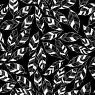 Seamless monochrome pattern with striped abstract leaves N2
