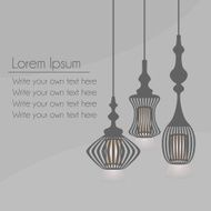 Set of hanging lanterns light chandeliers on gray background