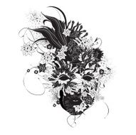 Abstract women face with flowers black and white