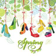 Fashionable colored womens shoes spring leaves