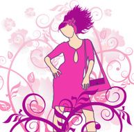 The girl with bag on a flower background