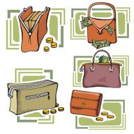 Money Illustration Series Ladies&#039; Bags with (Vector)