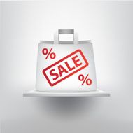 Vector sale concept White shop bag on the 3d shelf
