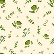 Seamless Vector Floral Background Pattern with Green Leaves