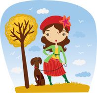 Fall girl with dog