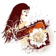 Girl on a flower grunge background
