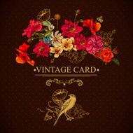 Vintage Floral Card with Birds and Butterflies