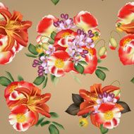 Floral seamless vector pattern with detailed flowers