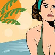 Hot pop art girl on a beach