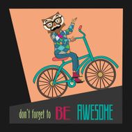 Hipster poster with nerd owl riding bike