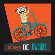 Hipster poster with nerd sheep riding bike