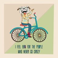 Hipster poster with nerd sheep riding bike N2