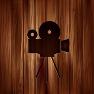 Video camera icon Media symbol Wooden texture