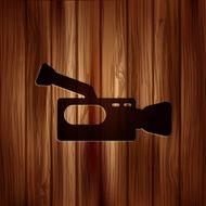 Video camera icon Media symbol Wooden texture N2