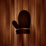 Christmas mitten icon Wooden background