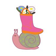 Cute snail and boot with flowers