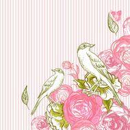 Vintage Floral Card with Birds and Butterflies N2