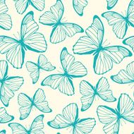 Seamless pattern with hand drawn outline butterflies N3
