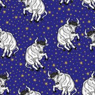 Taurus zodiac sign and stars Horoscope seamless pattern