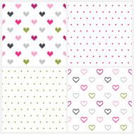 Set of four seamless patterns hearts and polka dot