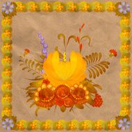 Floral composition with a frame of leaves