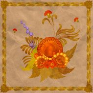 Floral arrangement with a frame of leaves