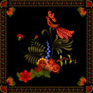Petrikov painting Vintage floral ornament on black square back