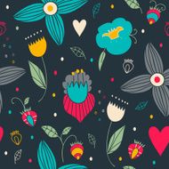 Seamless pattern with flowers and heart shapes