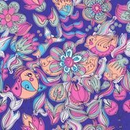 Cute colorful floral seamless pattern with bird