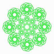 Green line flower circular pattern on white background