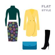 Flat Style Womans Look Fashion wear Vector N2