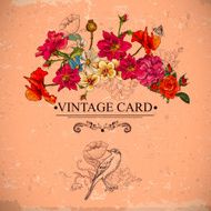 Vintage Floral Card with Birds and Butterflies N5